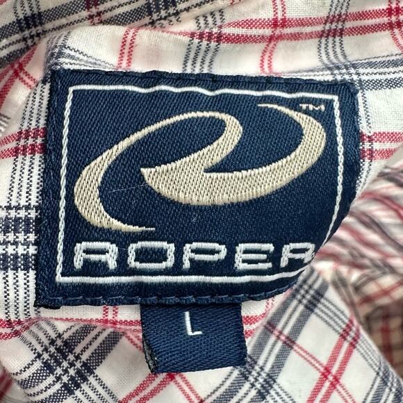 Roper Check Button Down Short Sleeve Shirt Size Large Cotton Red Blue White - Picture 4 of 8